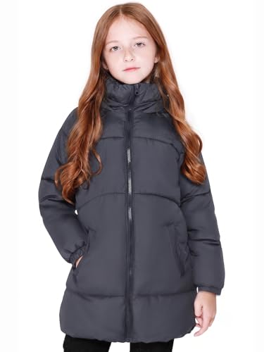 SOLOCOTE Mädchen Wintermäntel Heavyweight Mediun Länge Warme Jacken Daunenähnliche Baumwolle Watte Outwear Schwarz 152