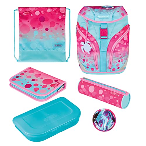 herlitz Schulranzen Set 7-teilig GREENline Pink Bubbles Recyclingmaterial