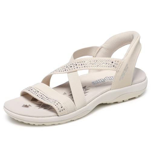 Skechers Damen Reggae Slim Summer Sparkle Sandalen, Natural Gore/Knit/Mitobuck, 36 EU