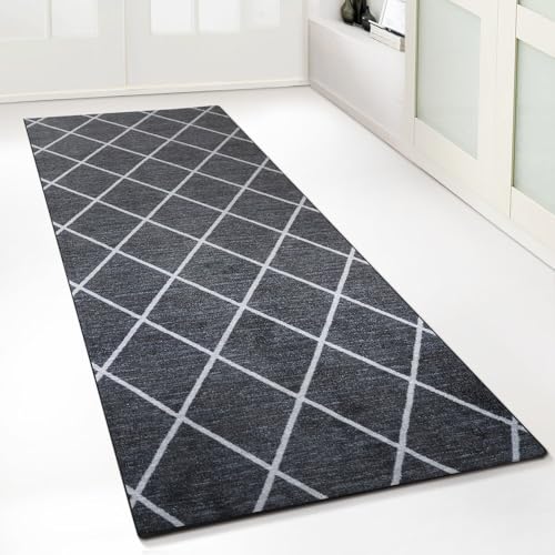 Floordirekt Teppichläufer mit Muster, Cosenza Schwarz, 80 x 500 cm