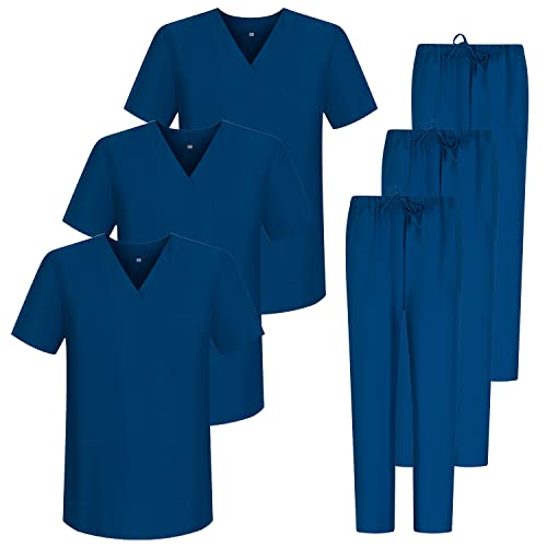 MISEMIYA - Packung * 3 Sets - Unisex-Hygieneuniform MEDIZINISCHE SANITÄREINHEITEN SANITÄRSETS 3-6801-6802 - Small, Marineblau 68