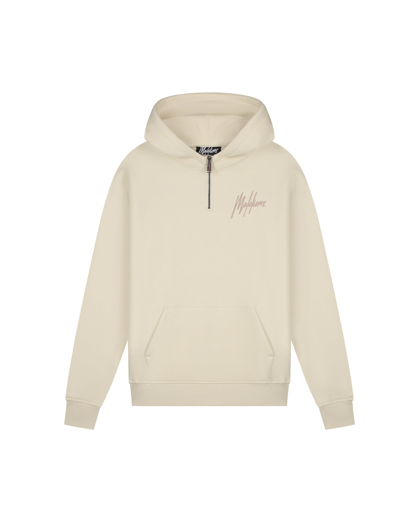Malelions Men Striped Signature Half Zip Hoodie | Beige