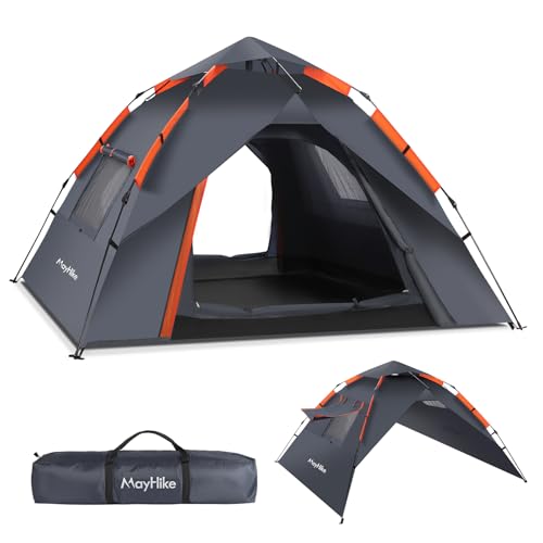 Mayhike Pop Up Zelt 2 Personen – Automatik Wurfzelt wasserdicht 3000mm, Doppelwand 4 Jahreszeiten, UV50+, 2 Türen 2 Fenster, Campingzelt schnell aufbauen 2.3×2.3×1.35m Grau