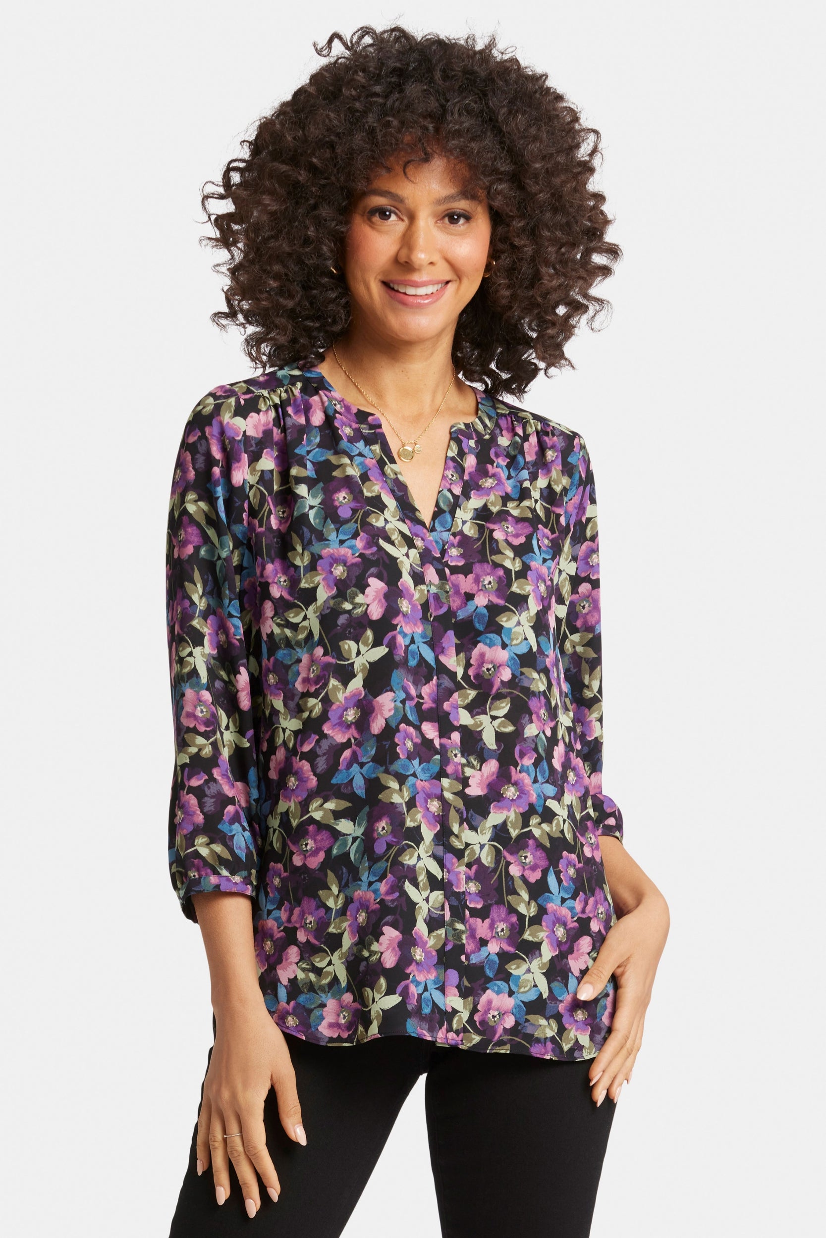 Pintuck Blouse Bloemenprint | Midnight Plumes