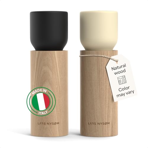 LARS NYSØM Salz und Pfeffermühle Holz Set - Manuelle Mühlen Keramikmahlwerk