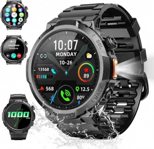 Soudorv Smartwatch Herren, 1000mAh Smart Watch mit Telefonfunktion, Militär