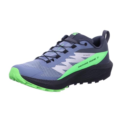 Salomon Herren Sense Ride 5 GTX Flint/B Laufschuhe, Flint Stone/Black/Green Gecko, 46