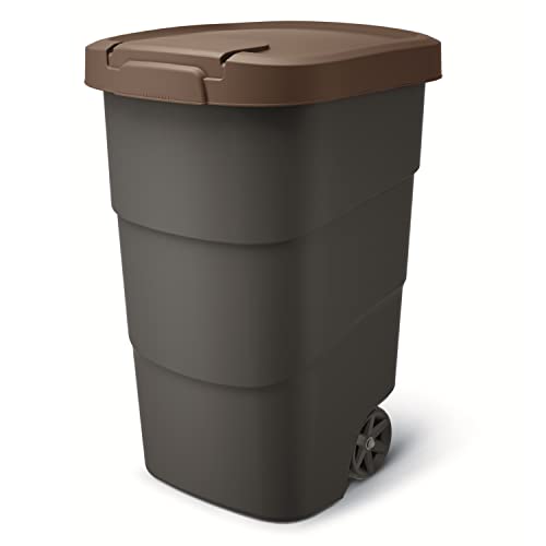 Prosperplast Wheeler 95L Müllbehälter mit Rädern und Deckel Mülltonne Müllgroßbehälter Großmülltonne Universaltonne Kunststoff (Braun)