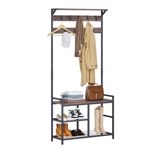 Metall Garderobe garderobenständer Sitzbank 182x30x84cm Vintage Braun