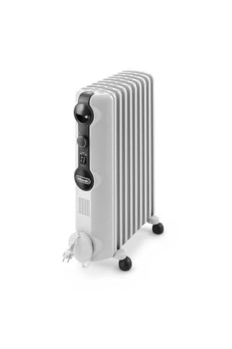 De'Longhi Radia S – Ölheizer für Räume bis 60m³, Elektroheizung mit Sicherheitsthermostat, 9 Rippen, Individuelle Heizung mit Frostschutz, Tragbar, 2000W, Weiß (TRRS0920)