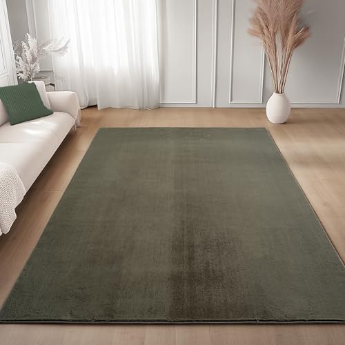 Carpettex Waschbarer Kurzflor Teppich 240x340 cm Grün Einfarbig Weich