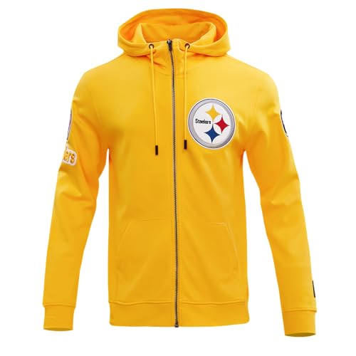 Pro Standard Mens NFL Pittsburgh Steelers Classic Chenille Kapuzensweatshirt mit durchgehendem Reißverschluss Gelb M