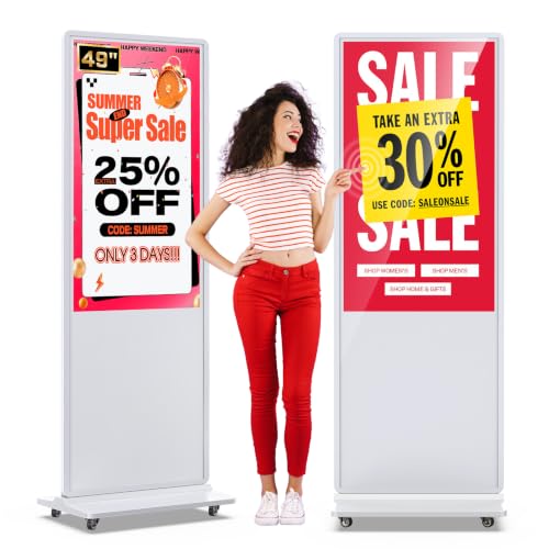 QIXZOCV 49-Zoll-Digital Signage-Kiosk mit Touchscreen, Standdisplay, interaktivem LCD-Display, Android-System und automatischem Mediaplayer – Weiß