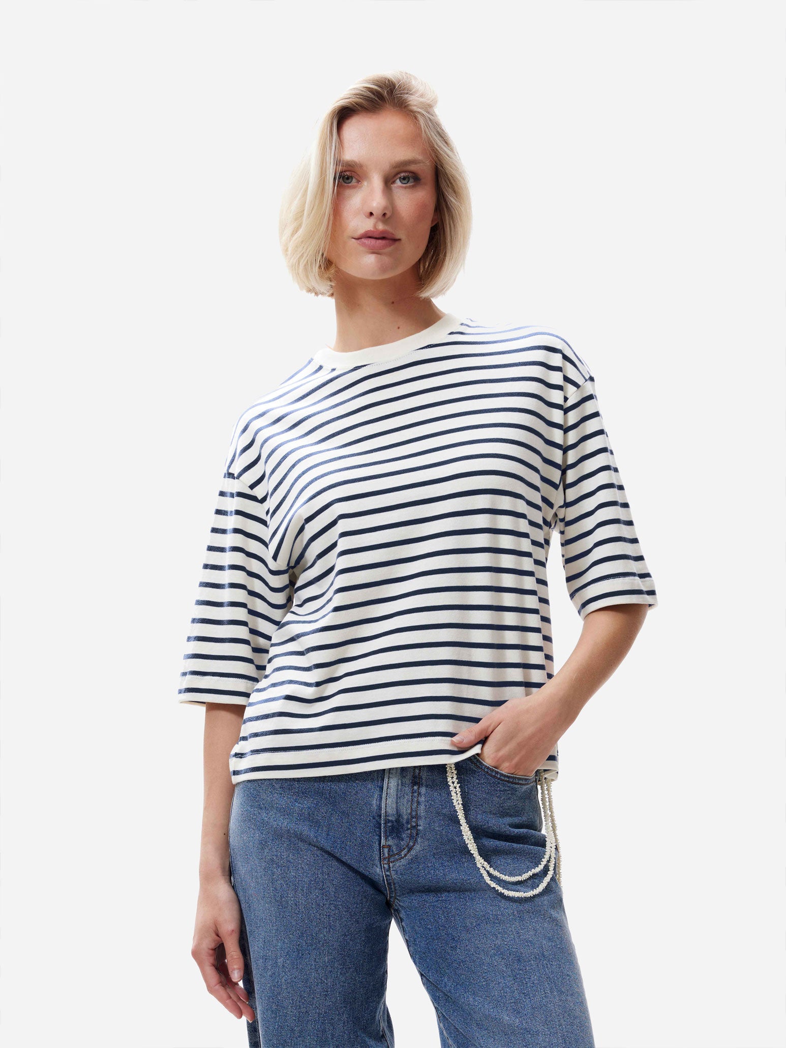 Loose fit striped Tshirt | Navy Blazer
