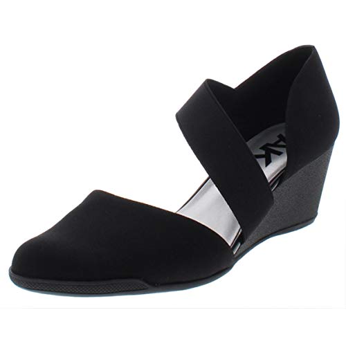 Anne Klein Damen Tara Wedge Pumps, Schwarzes Stretch-Material, 41.5 EU