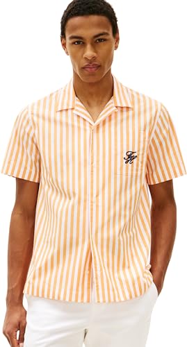 Tommy Hilfiger Herren Hemd Papertouch Pop mit Brusttasche, Orange (Orange Hype/Stripe), XL