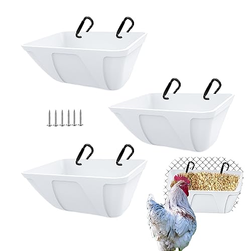 mozoba Hängender Hühner-Futtertrog für Ziegen, Schafe, Hirsch, Geflügel, Ente, Huhn, Zaun, Vieh, Futterbehälter, Ziegen, Zubehör, Futterspender Waterer Eimer (weiß)