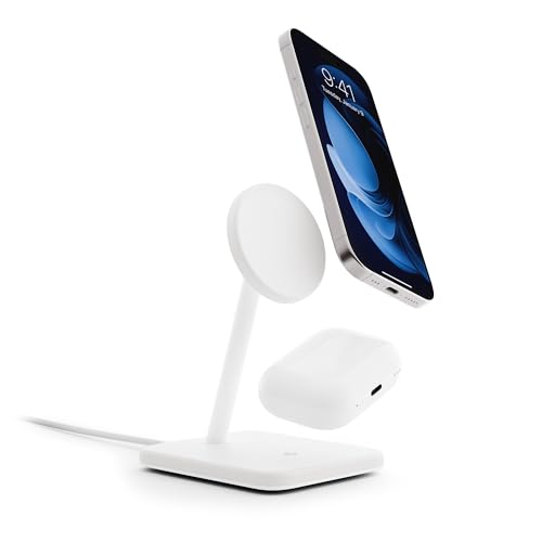 Twelve South HiRise 2 Deluxe 2-in-1-Ladeständer Qi2 für iPhone und AirPods, Weiß