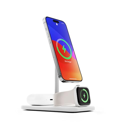 Twelve South HiRise 3 Deluxe-Twelve South 3-in-1 MagSafe + Qi2 Ladeständer für iPhone, Uhr und AirPods, Weiß