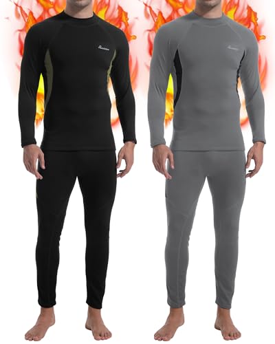 romision Thermounterwäsche Herren Funktionsunterwäsche Atmungsaktiv Thermoaktiv Innenfleece Skiunterwäsche Weich Thermo Unterwäsche 2er Set