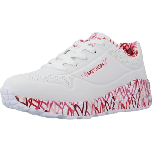 Skechers Mädchen Uno Lite Lovely Luv Sneaker, White Synthetic Red Pink Trim, 35.5 EU