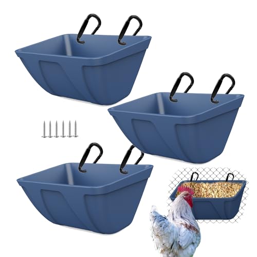 mozoba Hängender Hühner-Futtertrog für Ziegen, Schafe, Hirsch, Geflügel, Ente, Huhn, Zaun, Vieh, Futterbehälter, Ziegenbedarf, Futterspender Waterer Bucket (Dunkelblau)