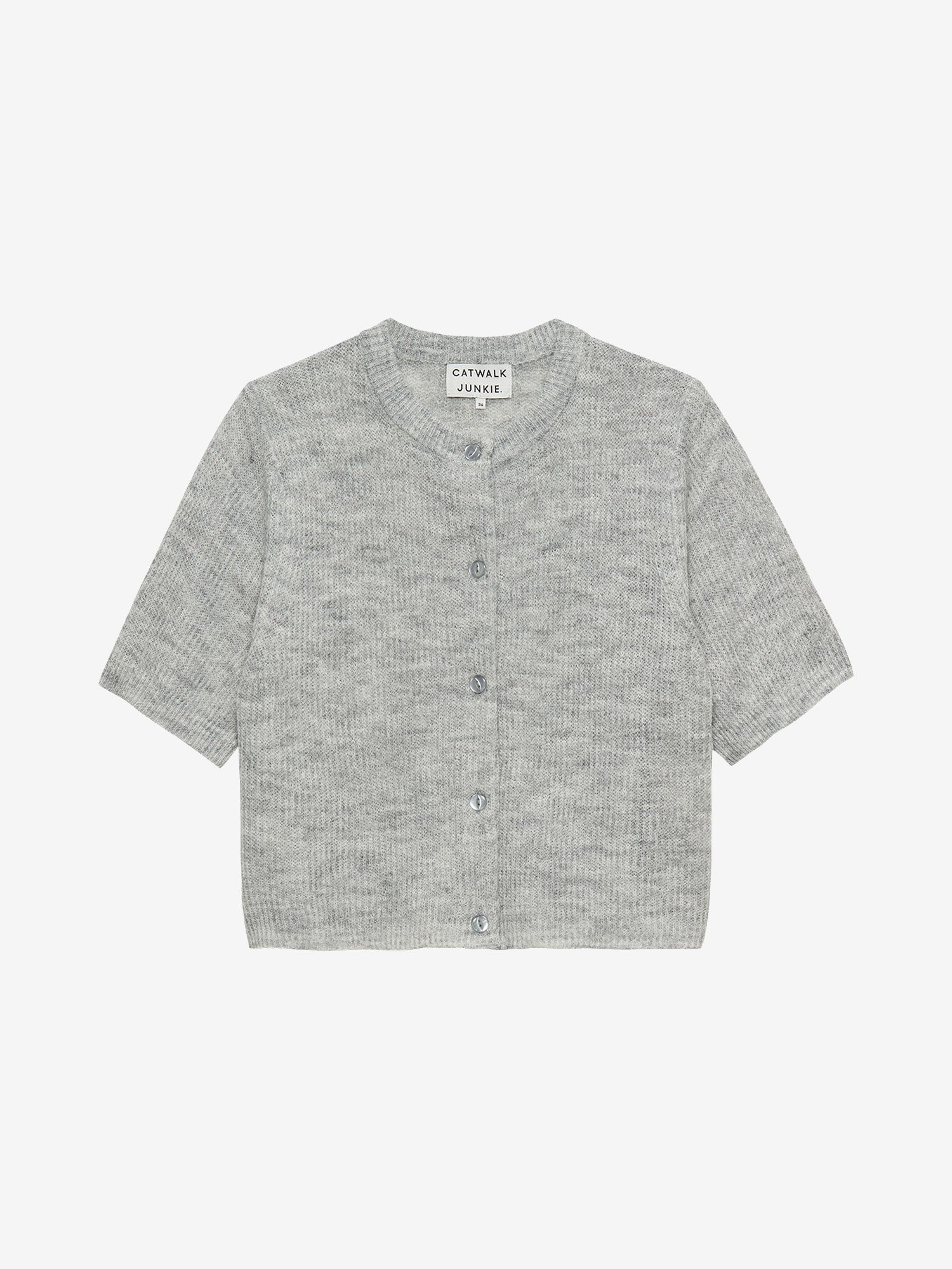 Short sleeve knitted cardigan | Light Grey Melange