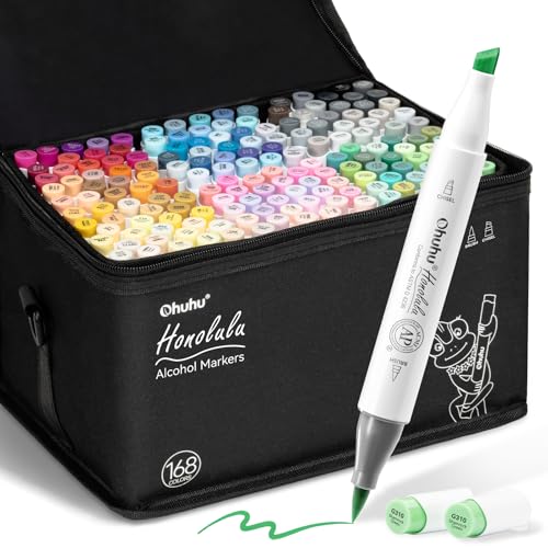 Ohuhu Alkohol Marker 168 Pinsel & Keil Kunstset Nachfüllbar
