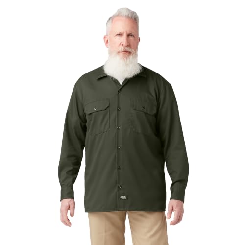 Dickies Arbeitshemd für Herren, langärmelig, Olivgrün, Klein
