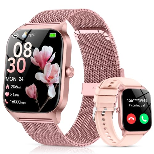 Smartwatch Damen mit Telefonfunktion(2 Strap), 1.85" HD Uhren mit Herzfrequenz/SpO2/Schlafmonitor/Schrittzähler, 120+ Sportmodi Fitnessuhr, IP68 Fitness Tracker, Smart Watch Kompatibel für Android iOS