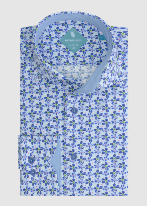 District Indigo Overhemd Performance Print (7.11.025.771 - 318)