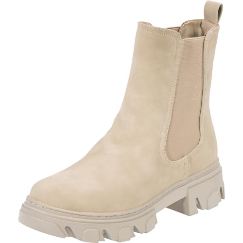 Palado Damen Chelsea Boots Caprera - moderne Stiefeletten - leicht gefütterte Stiefel für Herbst und Winter - modische Winterschuhe Beige/Beige UK4,5 - EU37