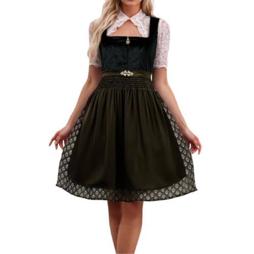 Dirndl Midi Damen Samt mit Schürze Modernes Dirndlkleid Elegantes Dirndl Kleid Trachtenkleid für Oktoberfest Wiesn Festliches Modern Trachten Outfit Trachtenmode