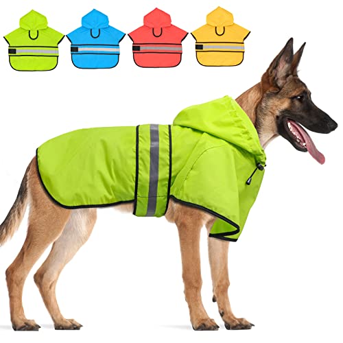 Candofly Hunde-Regenmantel mit Kapuze, verstellbare, wasserdichte Hunde-Regenjacke, leicht, reflektierend, Hunde-Regenmantel, Haustier-Zupfer für kleine, mittelgroße und große Hunde (groß, grün)