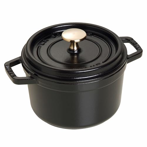 Staub Runde Kokotte aus Gusseisen, 1,25 l, mattschwarz, hergestellt in Frankreich