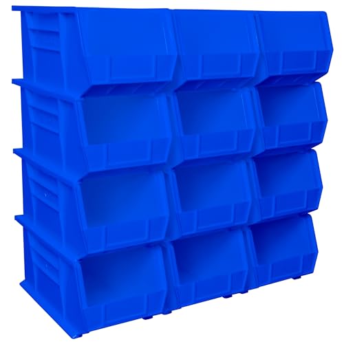 Akro-Mils 30240 AkroBins Plastic Storage Bins, Space-Saving Stackable Bins for Garage, Pantry, Craft Organization, 37,5 x 21 x 17,8 cm, blau, 12 Stück