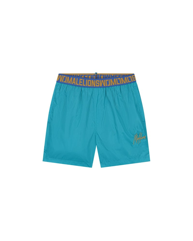 Malelions Men Venetian Swim Shorts | Aqua Blue/Gold