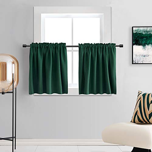 DONREN Mini-Verdunkelungsvorhänge für Schlafzimmer, mit Stangentasche, dunkelgrüne Vorhang-Etagen, für kleine Fenster, 76,2 x 76,2 cm, 2 Paneele
