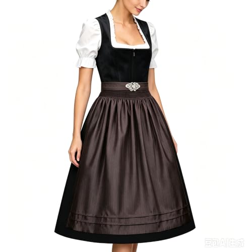 Dirndl Midi Damen Samt mit Schürze Modernes Dirndlkleid Elegantes Dirndl Kleid Trachtenkleid für Oktoberfest Wiesn Festliches Modern Trachten Outfit Trachtenmode