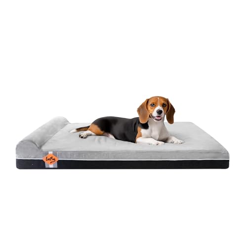 Laifug Orthopädisches Hundebett aus Memory-Schaum, mit Kissen und strapazierfähigem, wasserdichtem Innenfutter, abnehmbarem, waschbarem Bezug, intelligentes Design，Schiefergrau（101x63x15cm）