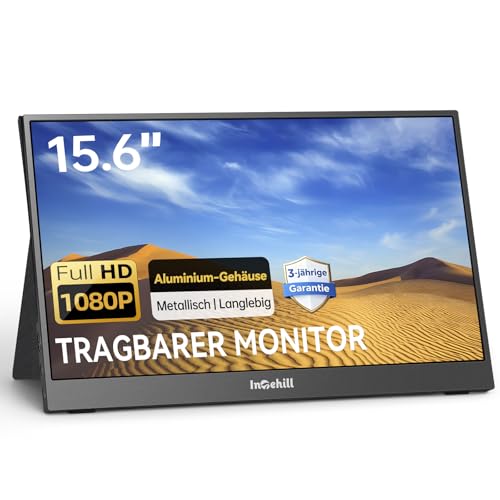 Intehill Tragbarer Monitor 15,6 Zoll Matt IPS 1080P USB-C Monitor mit Aluminiumgehäuse, Entspiegelter Zweitbildschirm für Laptop PC Homeoffice, nur 690g – F15ZA