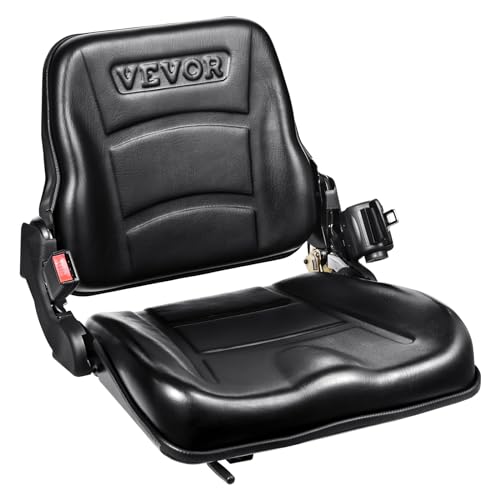 VEVOR Universeller Gabelstaplersitz, Traktorsitz mit verstellbarer Rückenlehne & Sicherheitsgurt, sicheres Mikroschalter-Design, verschleißfester PVC-Mähersitz für Traktorbagger, Skid Loader