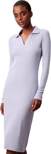 Calvin Klein Damen Polokleid Woven Label Midi Gerippt, Blau (Casual Blue), XS