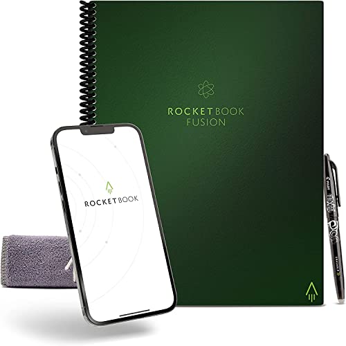 Rocketbook Fusion Wiederverwendbares Digitales Notizbuch - Smart Notepad A4 Grün, 7 Styles, To-Do Liste, Tägliches Bullet Journal, Wochen- & Monatsplaner, mit löschbarem Frixion-Stift