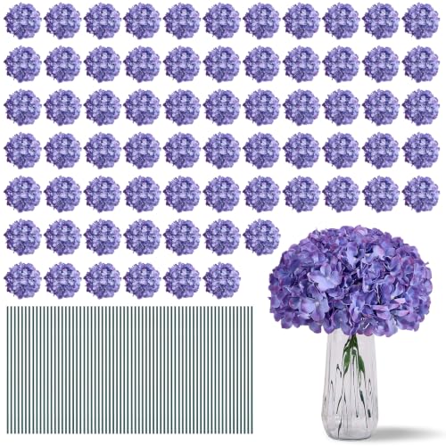 KISLOHUM Künstliche Hortensien, Lavendel, künstliche Hortensien, Seidenblumen für Hochzeit, Tafelaufsätze, Blumensträuße, DIY-Blumendekoration, Heimdekoration mit Stielen, 100 Stück