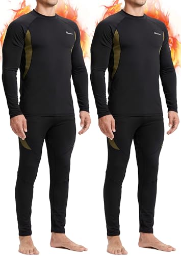 romision Thermounterwäsche Herren Funktionsunterwäsche Atmungsaktiv Thermoaktiv Innenfleece Skiunterwäsche Weich Thermo Unterwäsche 2er Set
