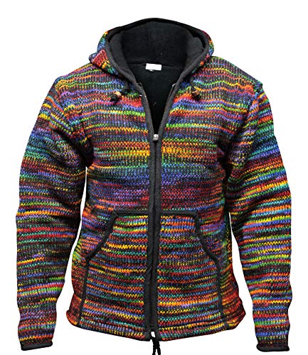 SHOPOHOLIC FASHION Herren Batikfärbung Fleecegefüttert Hippie Kapuze Wolle Winterjacke - (Schwarz/M/Super Warm)