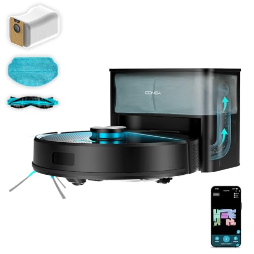 Cecotec Saugroboter Conga Y50 X-Treme Neo. Laser-Navigation, Absaugstation, 5000 Pa, 12 Wochen Unabhängigkeit, Multifunktionsbürste, App-Steuerung, 3200 mAh Akku, Bluetooth, WiFi, Total Surface