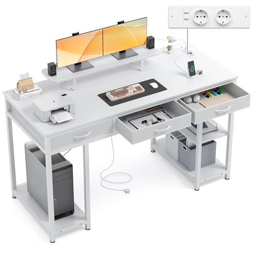 Claiks Computertisch mit 3 Schubladen, 140 x 60 cm, Weiß