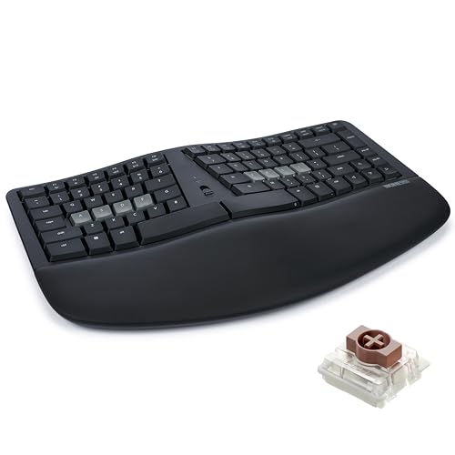 KINESIS mWave Ergonomische Tastatur für PC (Schwarz) | Mechanische Schalter | Bluetooth & USB | Programmierbar | Hintergrundbeleuchtung | Windows-Modifikatoren & Hotkeys